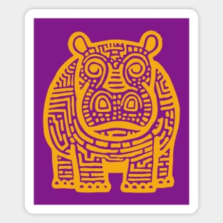 Yellow Hippo Linocut Art - Kids Room Decor Magnet